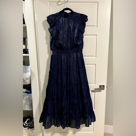Lulus XL Take a Glance Navy Blue Tiered Mock Neck Midi Dress - Picture 4 of 9